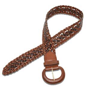 Vintage Capezio Braided Leather Wide Belt Woven Boho Brown Gold 90s Classic